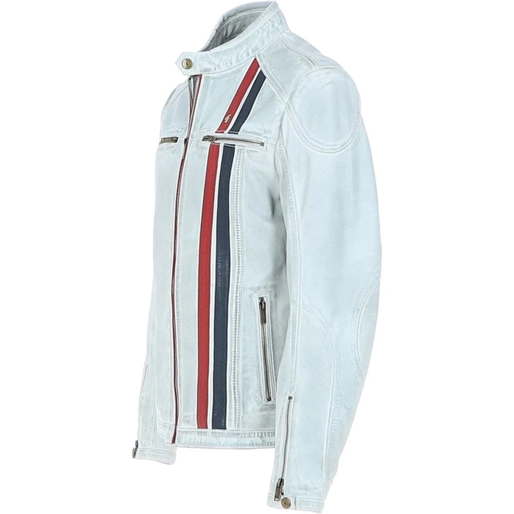 Gabicci Vintage Aged Leather Café Racer McQueen Jacket White