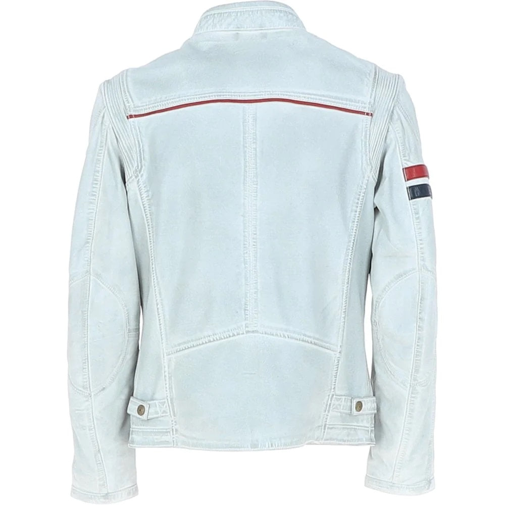 Gabicci Vintage Aged Leather Café Racer McQueen Jacket White