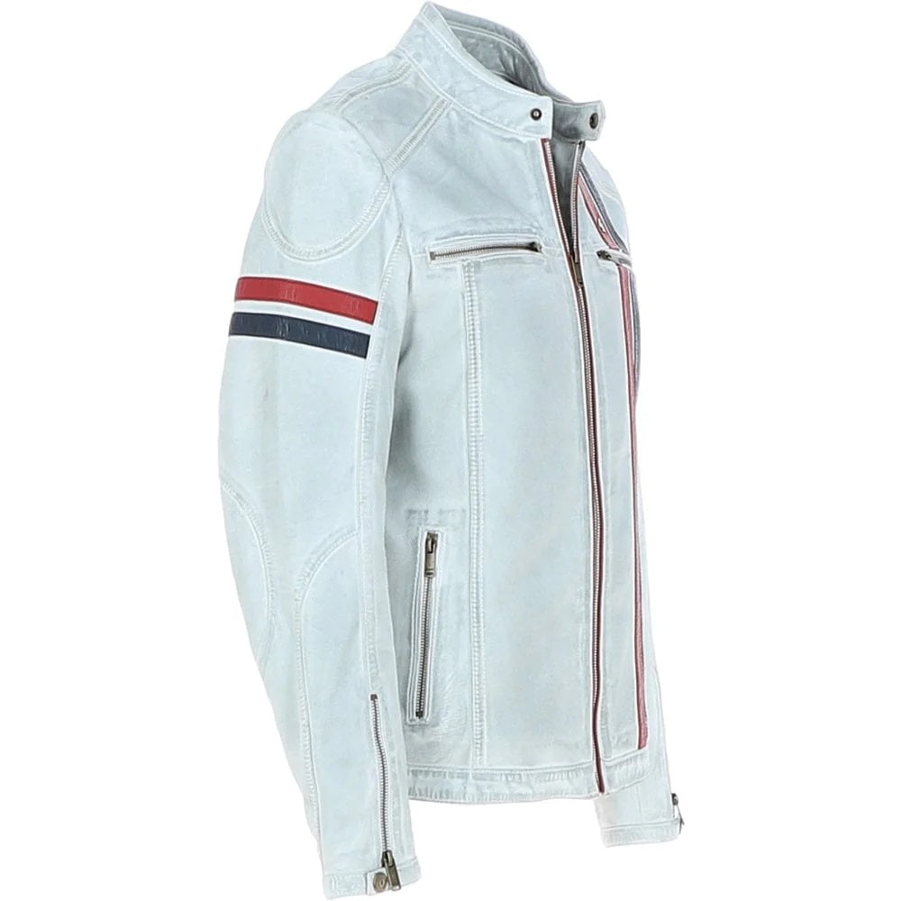 Gabicci Vintage Aged Leather Café Racer McQueen Jacket White