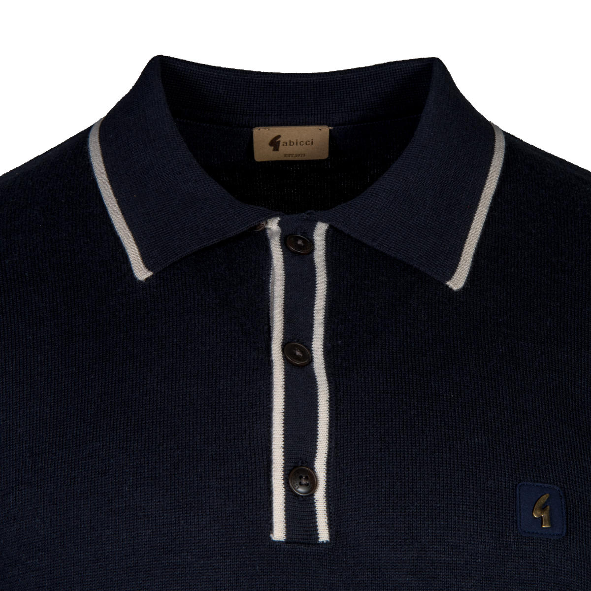 Gabicci Contrast Tipped Plain Fine Gauge Knit Polo Navy