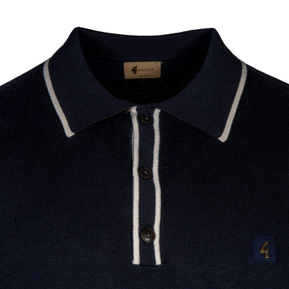 Gabicci Contrast Tipped Plain Fine Gauge Knit Polo Navy