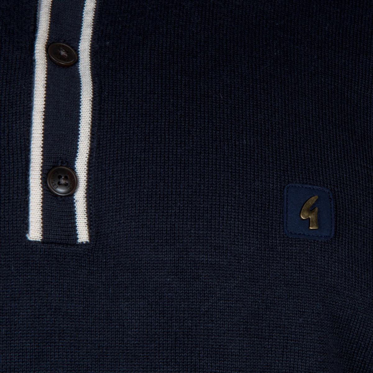 Gabicci Contrast Tipped Plain Fine Gauge Knit Polo Navy