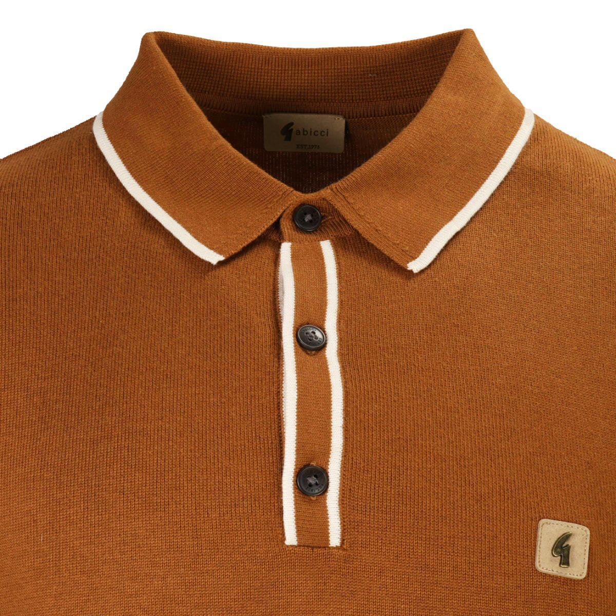 Gabicci Contrast Tipped Plain Fine Gauge Knit Polo Walnut