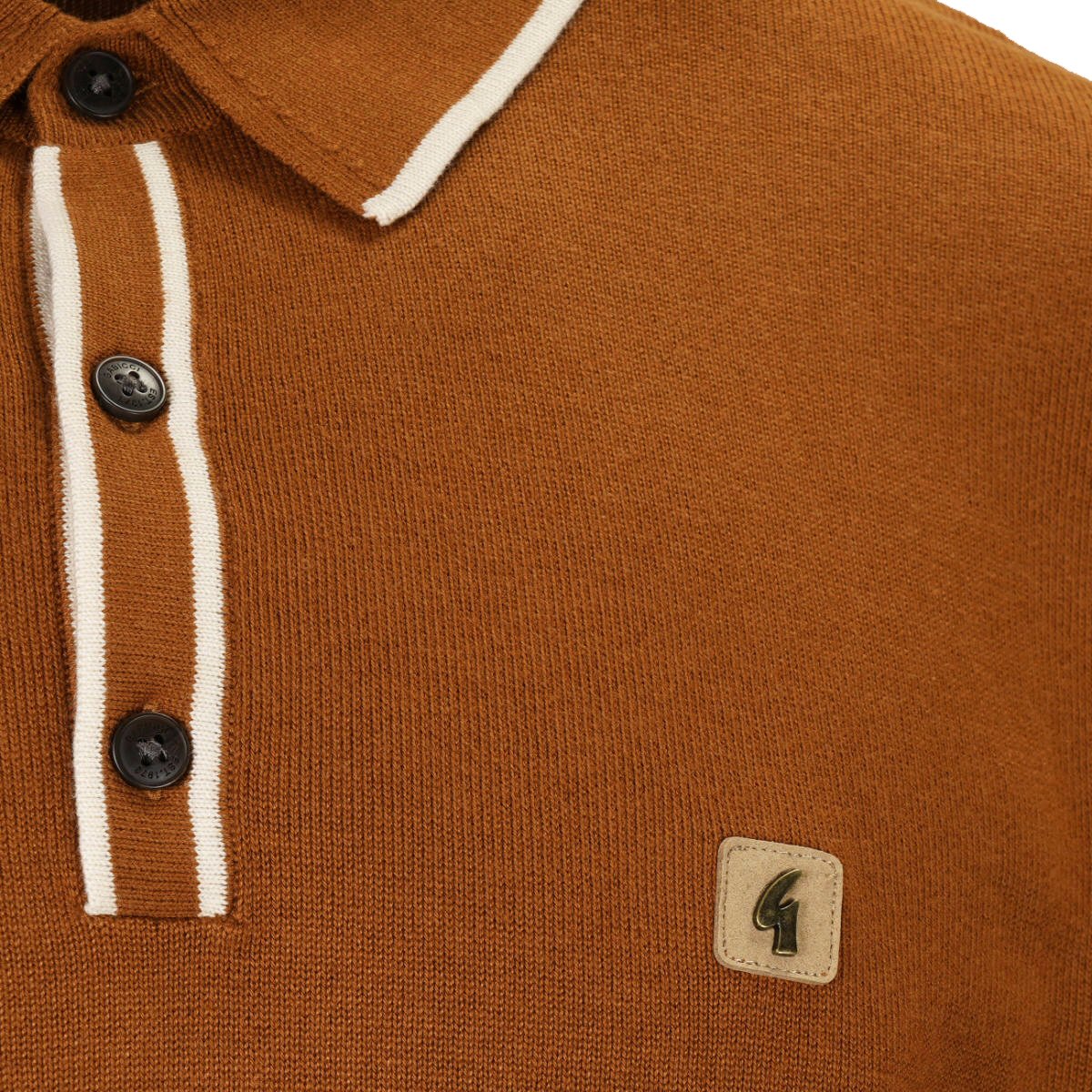 Gabicci Contrast Tipped Plain Fine Gauge Knit Polo Walnut