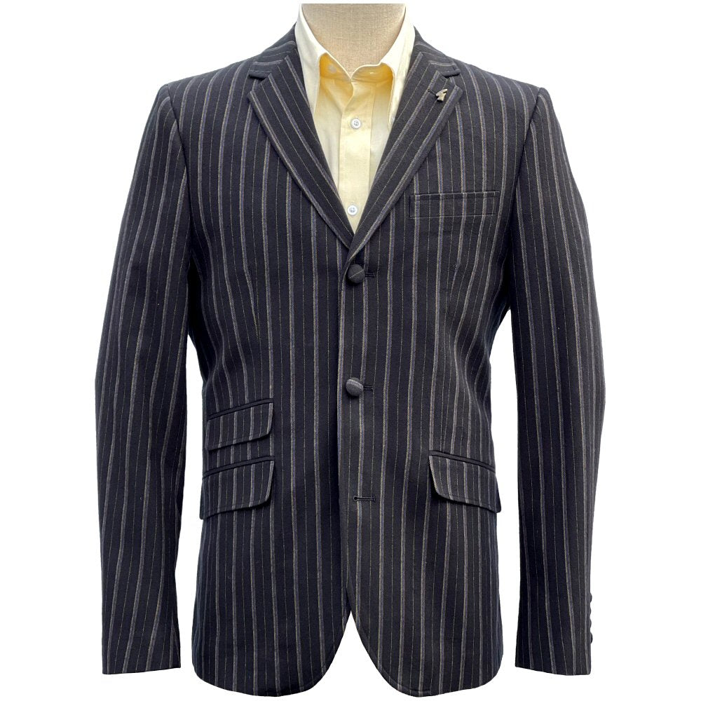 Gabicci Vintage 3 Button Stripe Boating Blazer Black