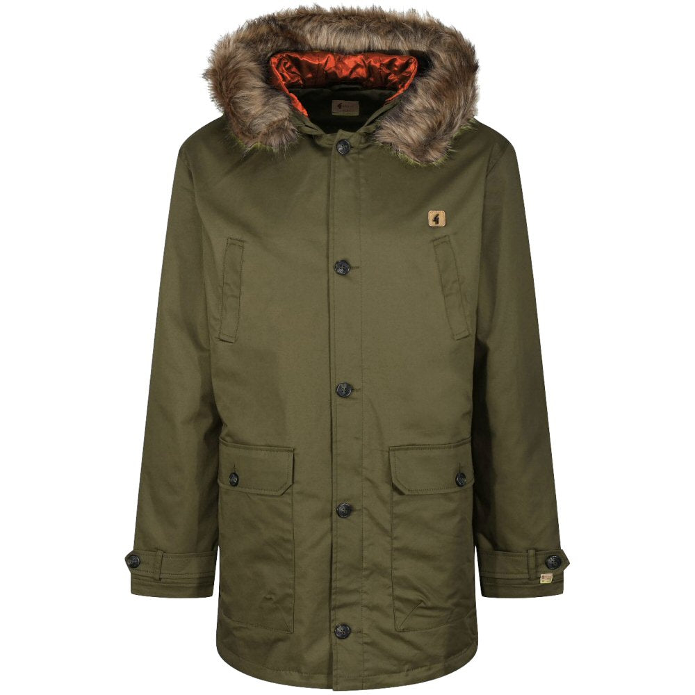 Gabicci Vintage Paisley Lined Hooded Fishtail Parka Olive