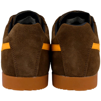 Gola Harrier Classic Twin Stripe Suede Trainer Coffee Brown / Yellow