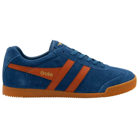 Gola Harrier Classic Twin Stripe Suede Trainer Marine Blue / Orange