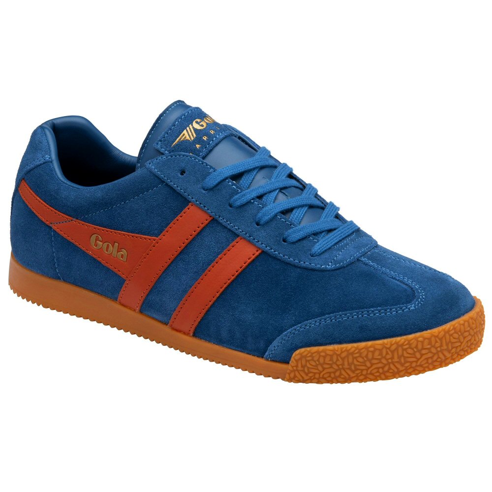 Gola Harrier Classic Twin Stripe Suede Trainer Marine Blue / Orange