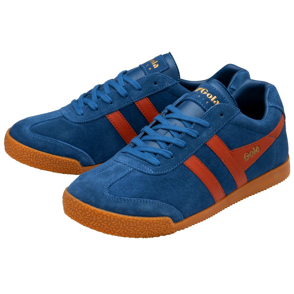 Gola Harrier Classic Twin Stripe Suede Trainer Marine Blue / Orange