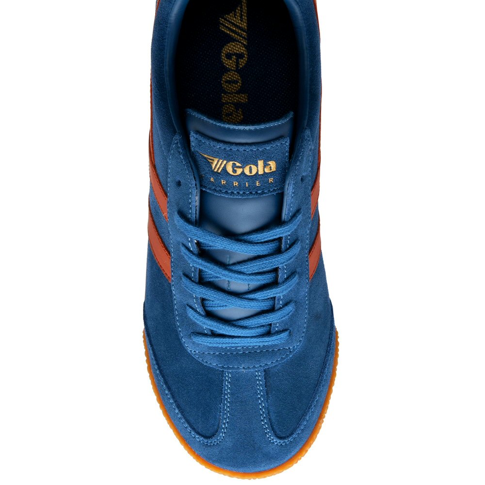 Gola Harrier Classic Twin Stripe Suede Trainer Marine Blue / Orange