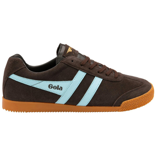 Gola Harrier Classic Twin Stripe Suede Trainer Dark Brown / Pale Blue