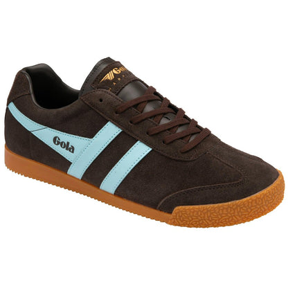 Gola Harrier Classic Twin Stripe Suede Trainer Dark Brown / Pale Blue