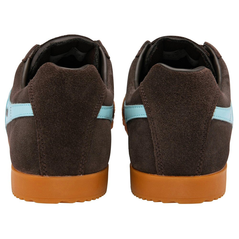 Gola Harrier Classic Twin Stripe Suede Trainer Dark Brown / Pale Blue