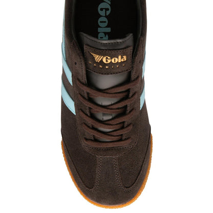 Gola Harrier Classic Twin Stripe Suede Trainer Dark Brown / Pale Blue