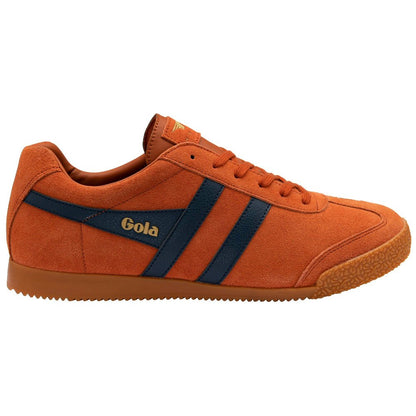 Gola Harrier Classic Twin Stripe Suede Trainer Moody Orange / Navy