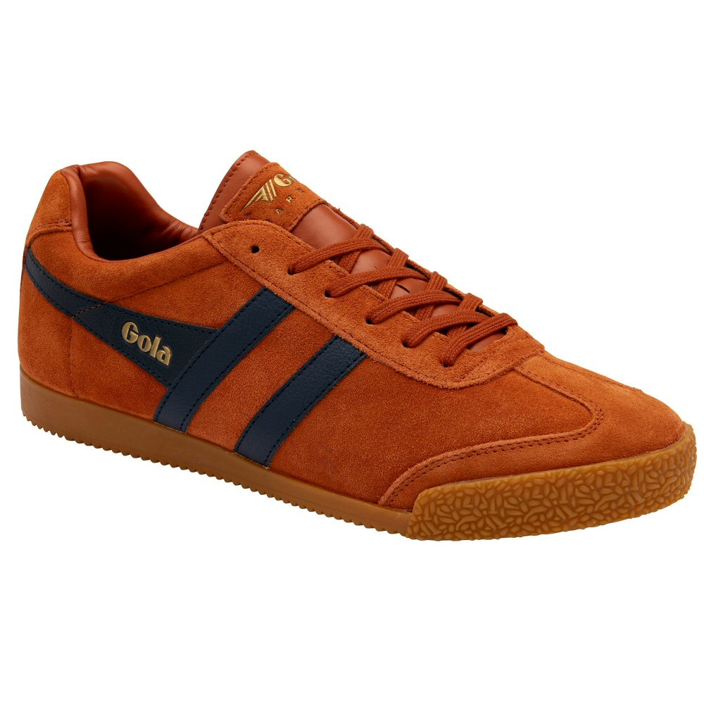 Gola Harrier Classic Twin Stripe Suede Trainer Moody Orange / Navy