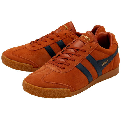 Gola Harrier Classic Twin Stripe Suede Trainer Moody Orange / Navy