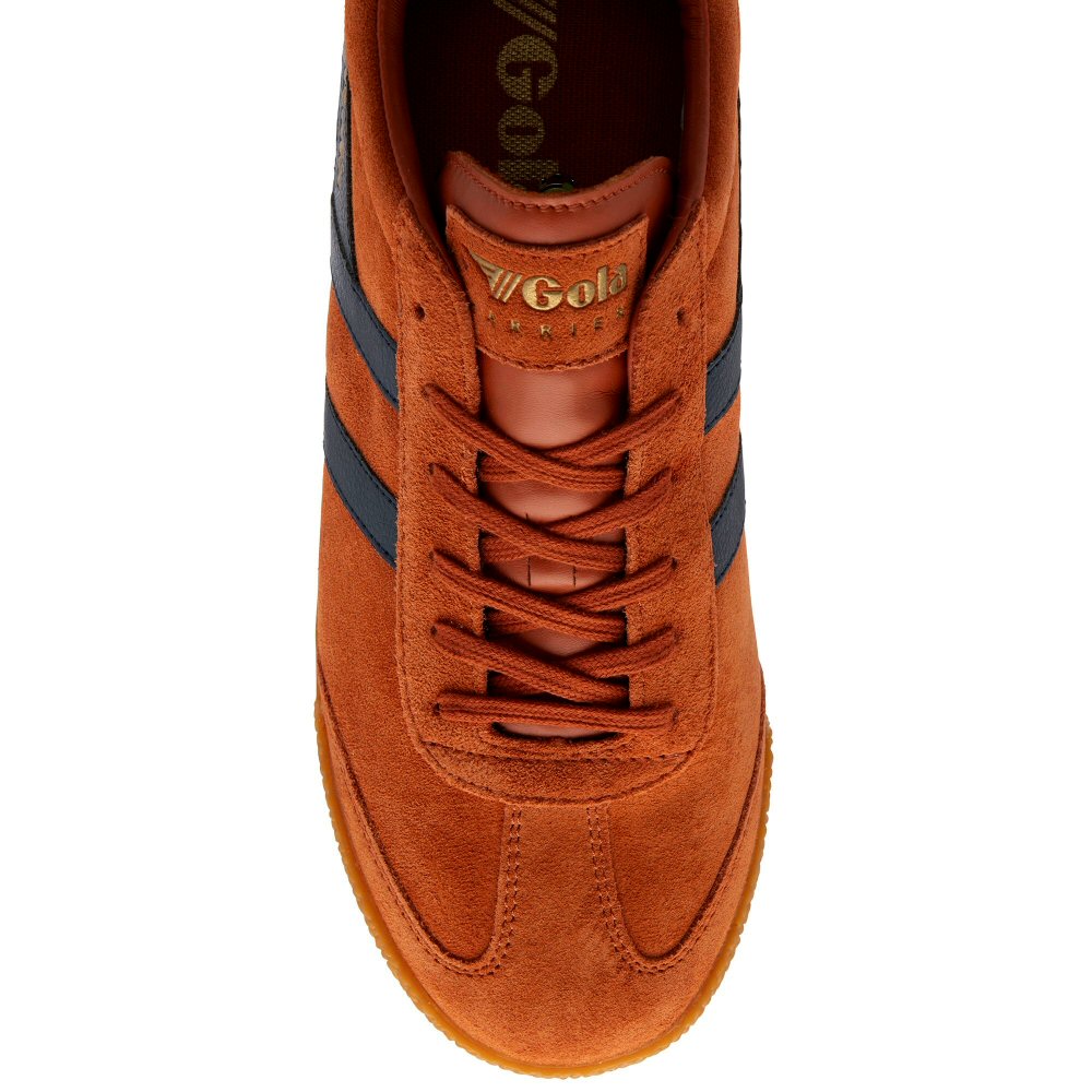 Gola Harrier Classic Twin Stripe Suede Trainer Moody Orange / Navy