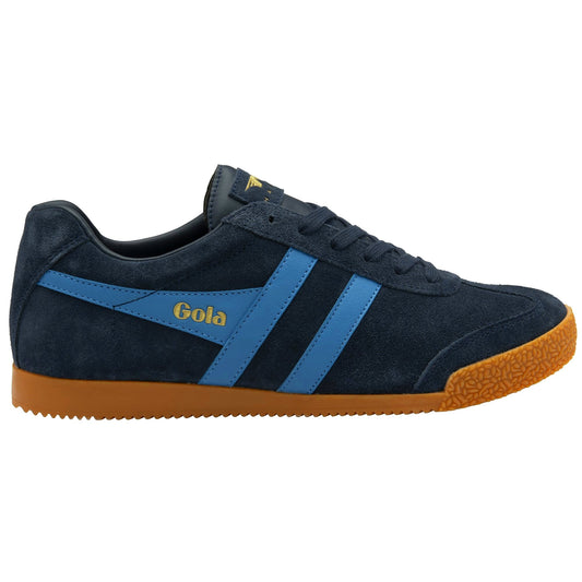 Gola Harrier Classic Twin Stripe Suede Trainer Navy Blue / Royal Blue