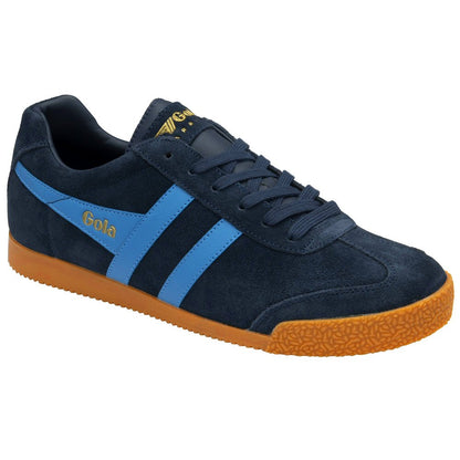 Gola Harrier Classic Twin Stripe Suede Trainer Navy Blue / Royal Blue