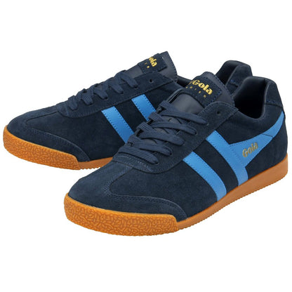 Gola Harrier Classic Twin Stripe Suede Trainer Navy Blue / Royal Blue