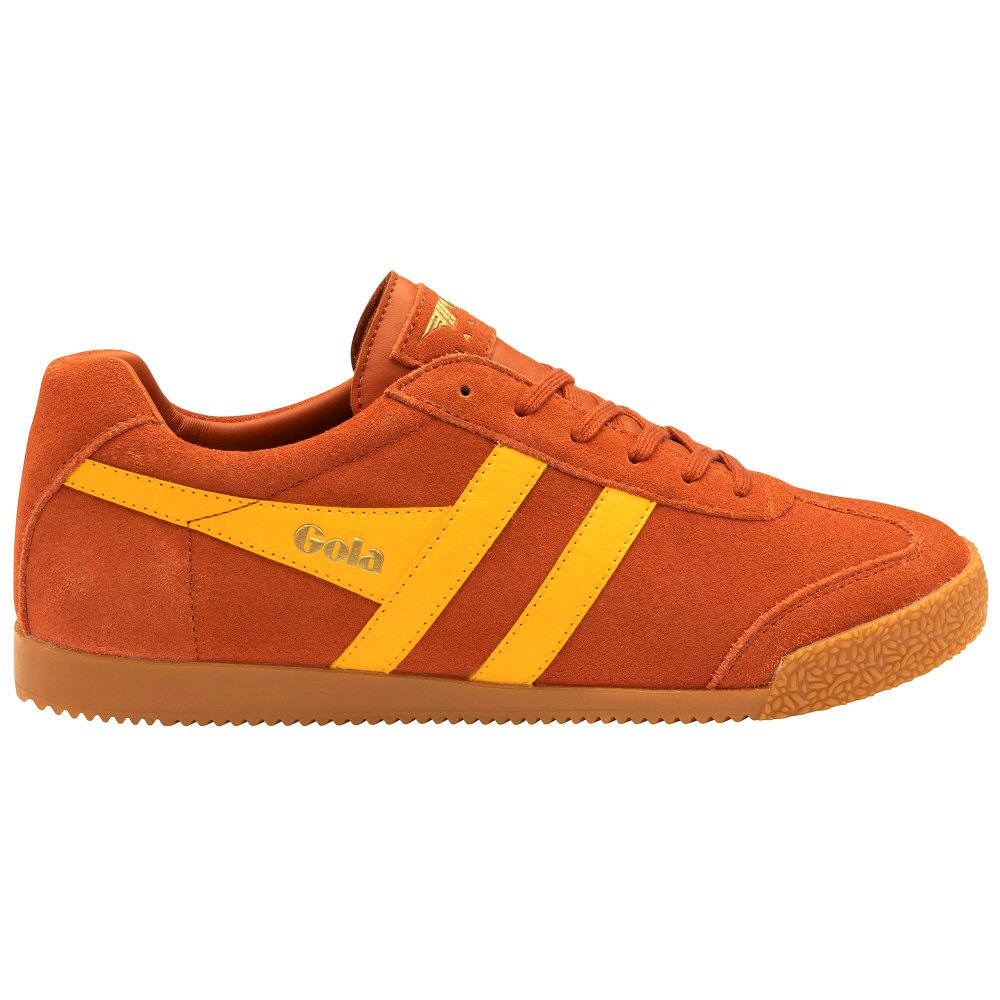 Gola Harrier Classic Twin Stripe Suede Trainer Orange / Sun