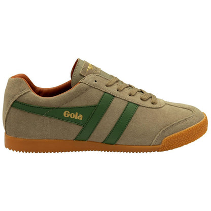 Gola Harrier Classic Twin Stripe Suede Trainer Rhino / Green