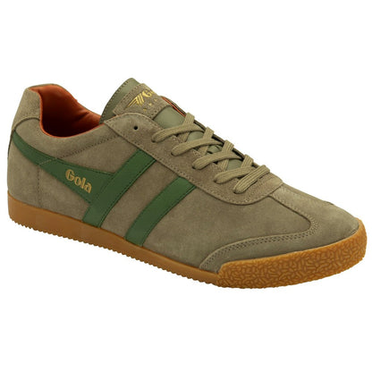 Gola Harrier Classic Twin Stripe Suede Trainer Rhino / Green