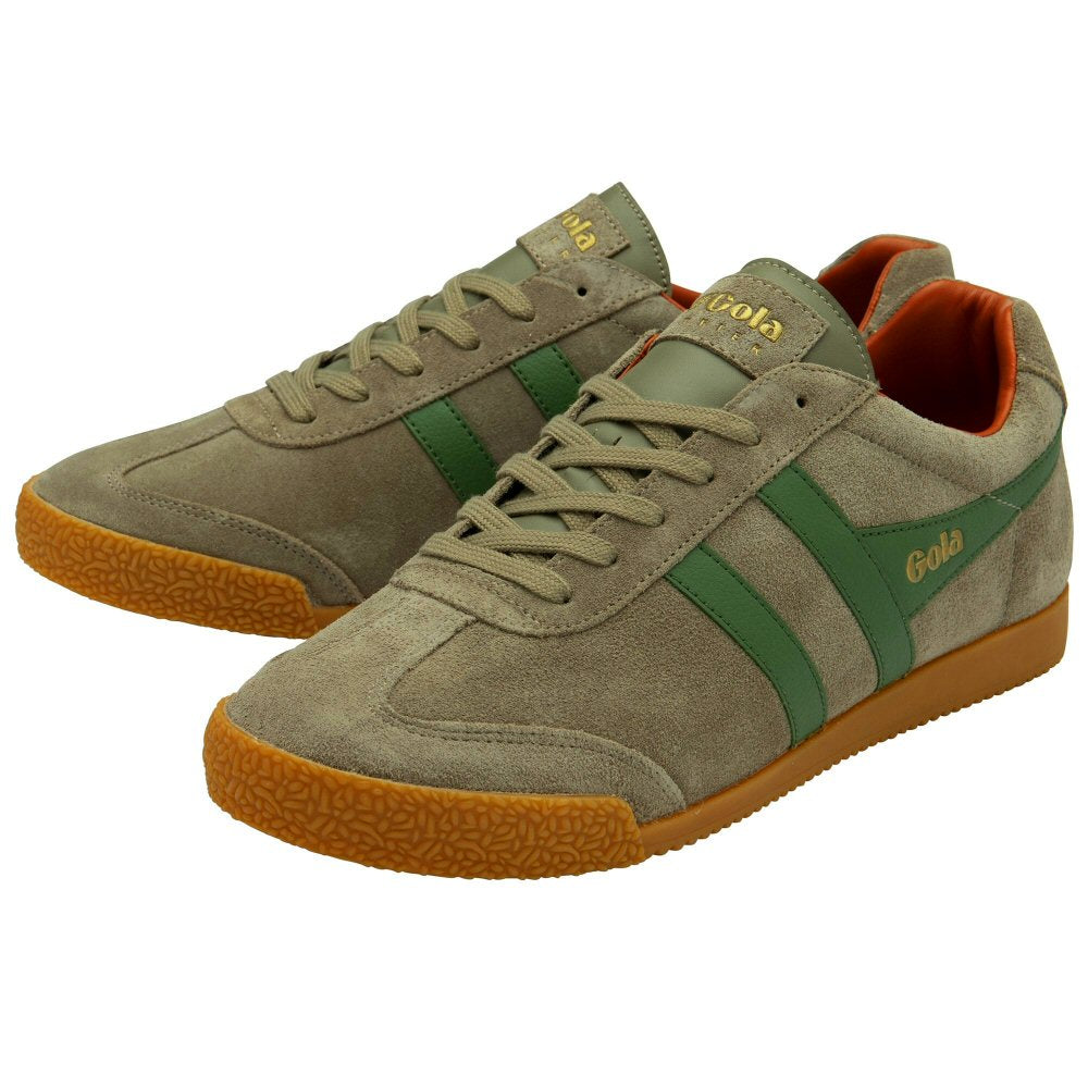 Gola Harrier Classic Twin Stripe Suede Trainer Rhino / Green