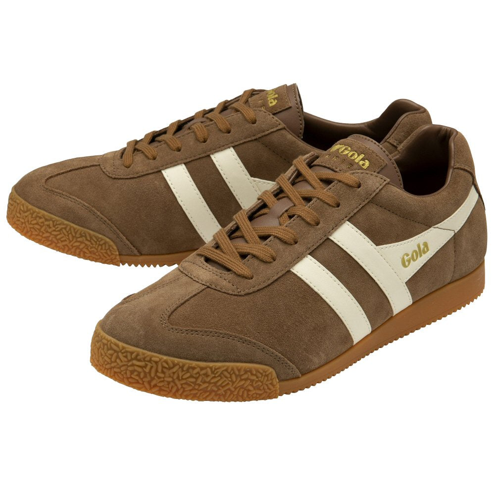 Gola Harrier Classic Twin Stripe Suede Trainer Tobacco / Off White