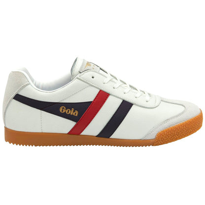 Gola Harrier Twin Stripe Tumbled Leather Trainer White Navy Red