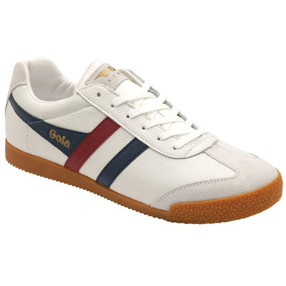 Gola Harrier Twin Stripe Tumbled Leather Trainer White Navy Red