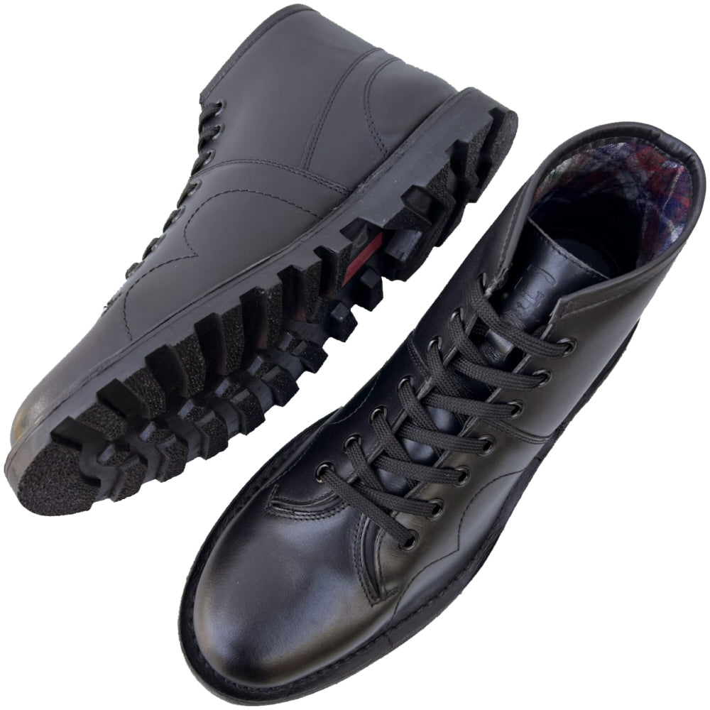 Grafters Retro Treaded Sole Leather Monkey Boots Black