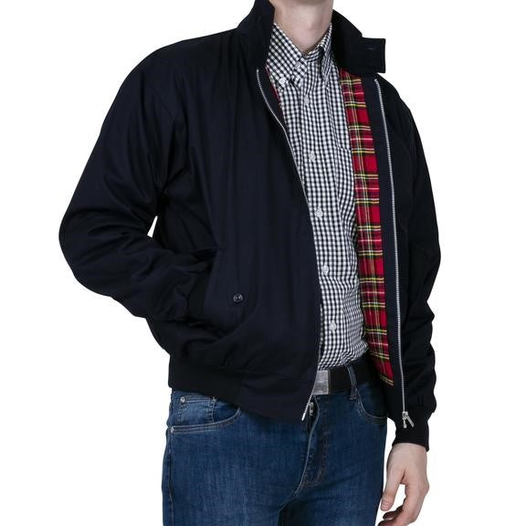 Relco Classic Red Tartan Lined Harrington Navy Blue