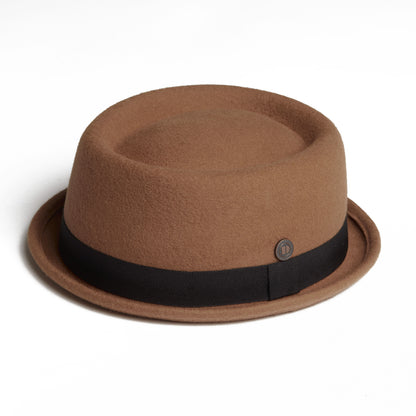 Dasmarca Rude Boy Narrow Brim 100% Wool Felt Trilby Pork Pie Hat Camel