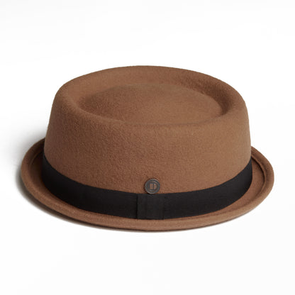 Dasmarca Rude Boy Narrow Brim 100% Wool Felt Trilby Pork Pie Hat Camel