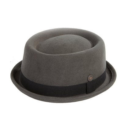 Dasmarca Rude Boy Narrow Brim 100% Wool Felt Trilby Pork Pie Hat Grey