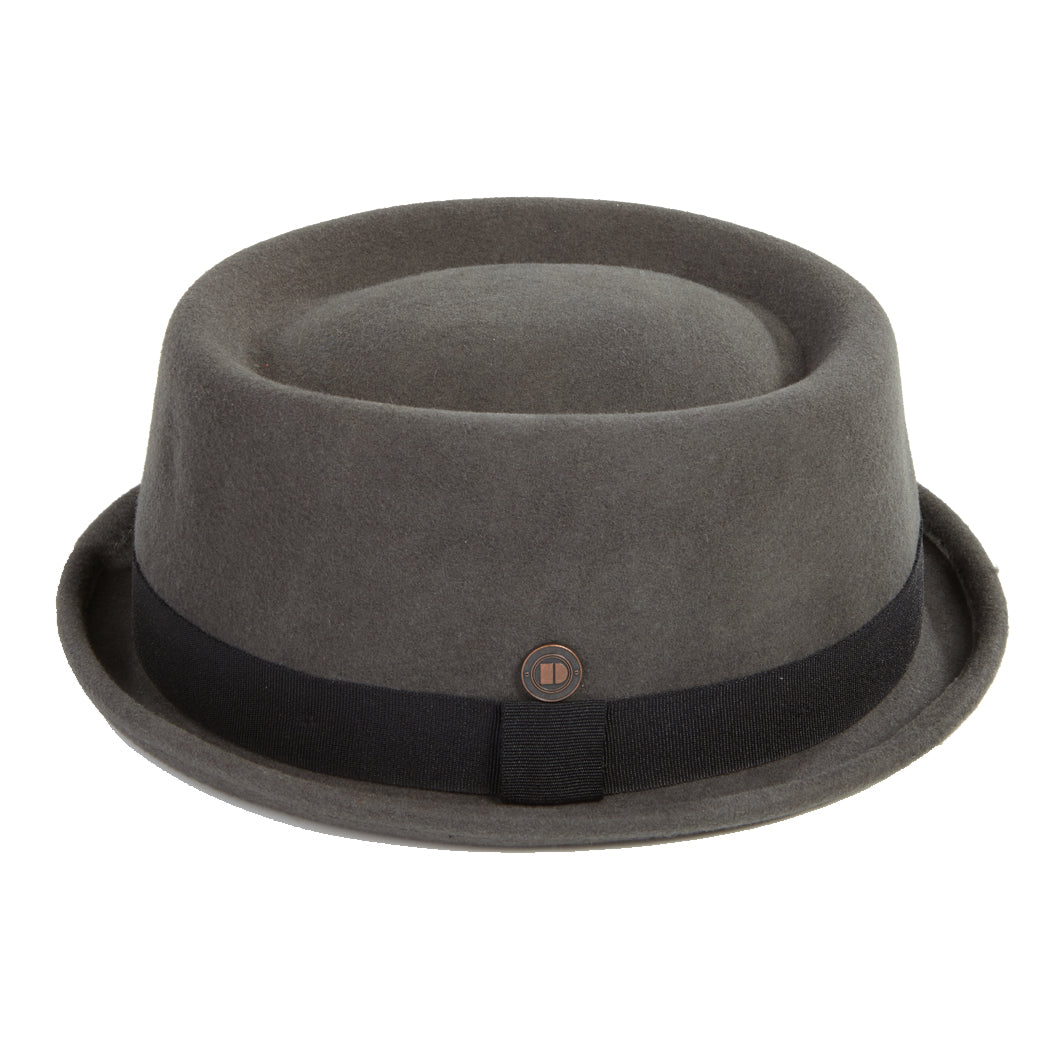 Dasmarca Rude Boy Narrow Brim 100% Wool Felt Trilby Pork Pie Hat Grey