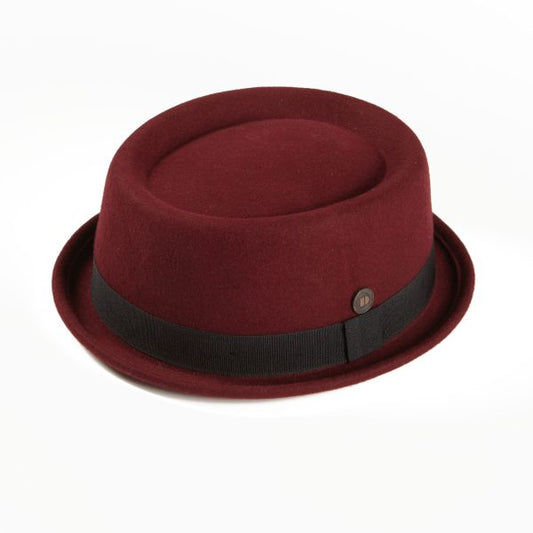 Dasmarca Rude Boy Narrow Brim 100% Wool Felt Trilby Pork Pie Hat Vino