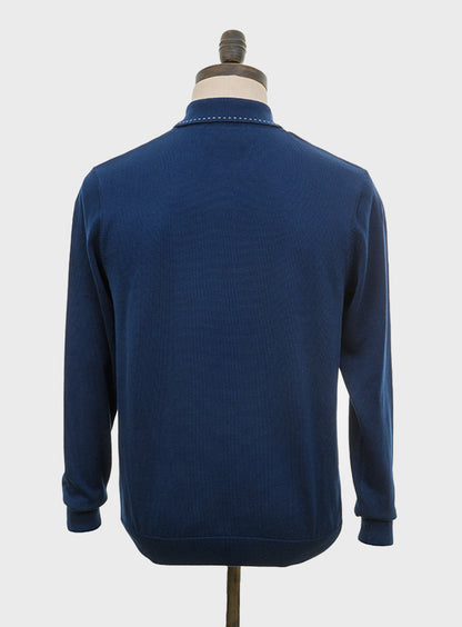 Art Gallery Fine Gauge Knit Stitch Detail L/S Polo Navy