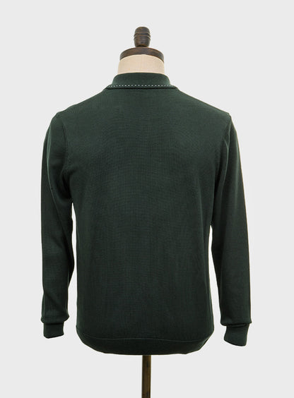 Art Gallery Fine Gauge Knit Stitch Detail L/S Polo Forest Green