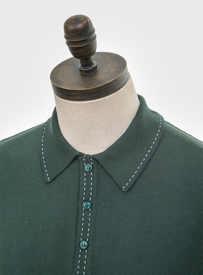 Art Gallery Fine Gauge Knit Stitch Detail L/S Polo Forest Green