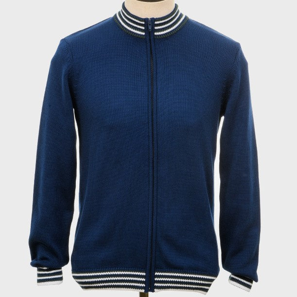 Art Gallery Cotton Knit Zip Cardigan Navy