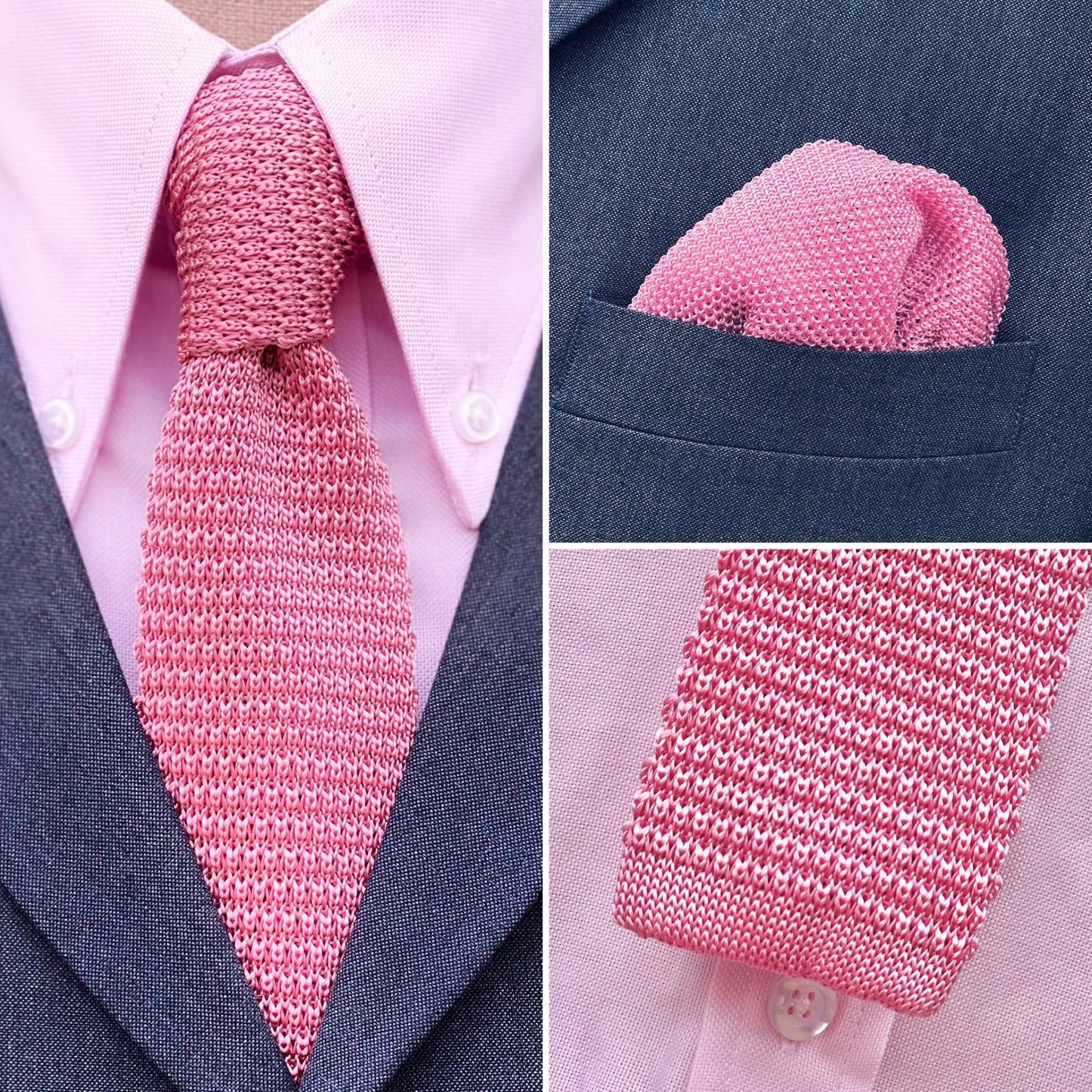 Knightsbridge Retro Mod 60's Slim Square End Plain Knitted Silk Tie ...