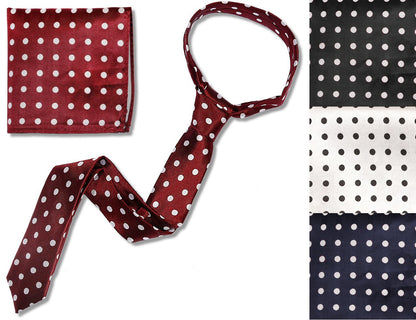 Knightsbridge Retro Mod 60's Matching Polka Dot Silk Slim Tie and Pocket Square