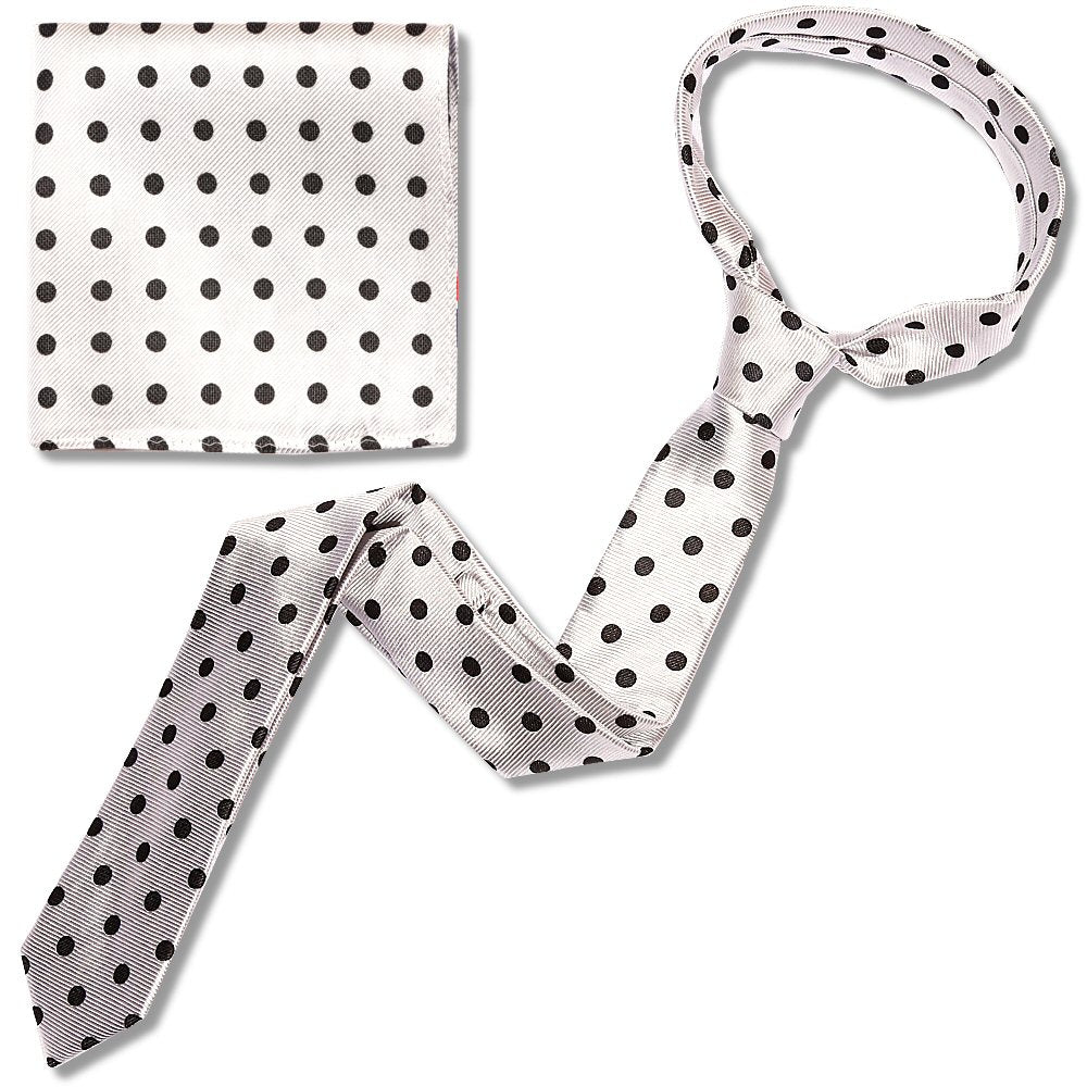 Knightsbridge Retro Mod 60's Matching Polka Dot Silk Slim Tie and Pocket Square