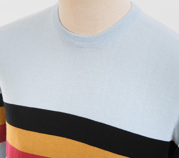 Art Gallery Scene Stripe Crew Neck Knit Sky Blue