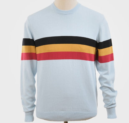 Art Gallery Scene Stripe Crew Neck Knit Sky Blue