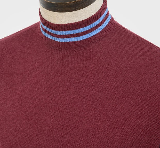 Art Gallery Haye Fine Gauge Knit Tipped Turtle Neck Knit Wine / Sky